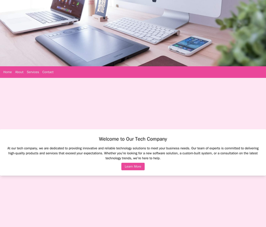 Tech Company: A minimalist layout with a full-width header image, a clean left-aligned menu, and a centered call-to-acti Web Template 4841