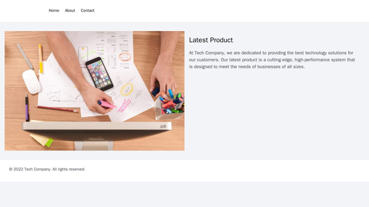 Tech Company: A minimalist two-column layout with a large hero image of the latest product, a navigation bar at the top, Web Template 4904