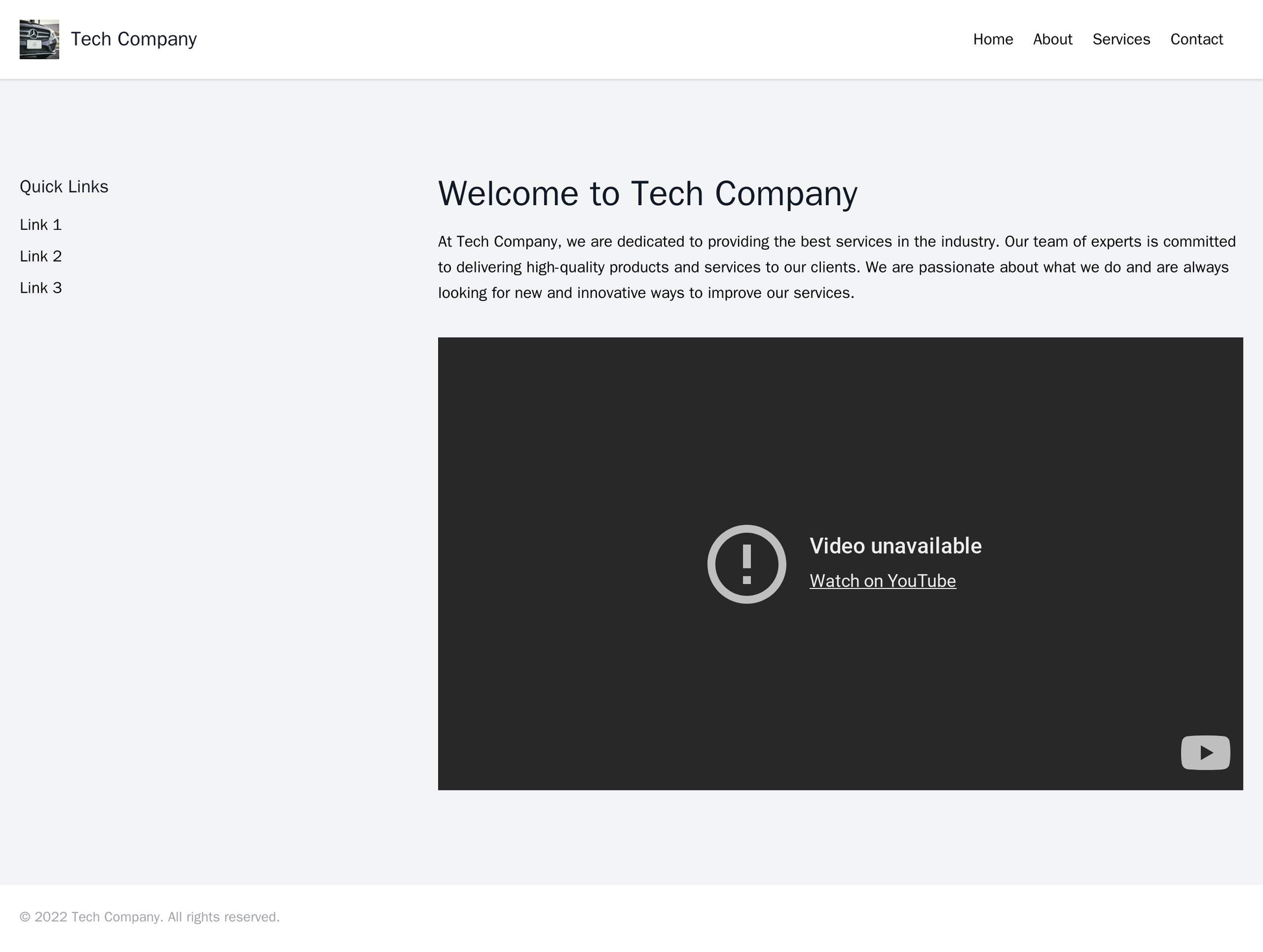 Tech Company Site: Minimal design with a centered logo, top navigation menu, left sidebar for quick links, and a dynamic Web Template 3708