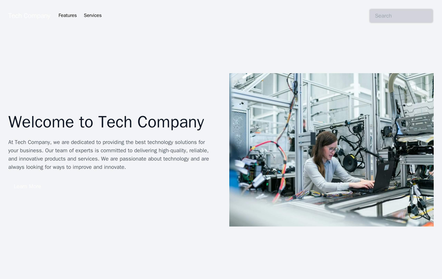 Tech Company Site: A minimalist design with a centered logo, a primary navigation bar at the top, a search bar below it, Web Template 4608