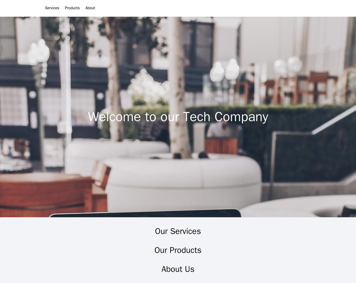 Tech company site: A minimalist design with a centered logo, a horizontal navigation menu at the top, a large hero image Web Template 4970