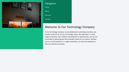 Technology Company: A minimalist layout with a large, centrally positioned header image and a sidebar on the left for na Web Template 3821