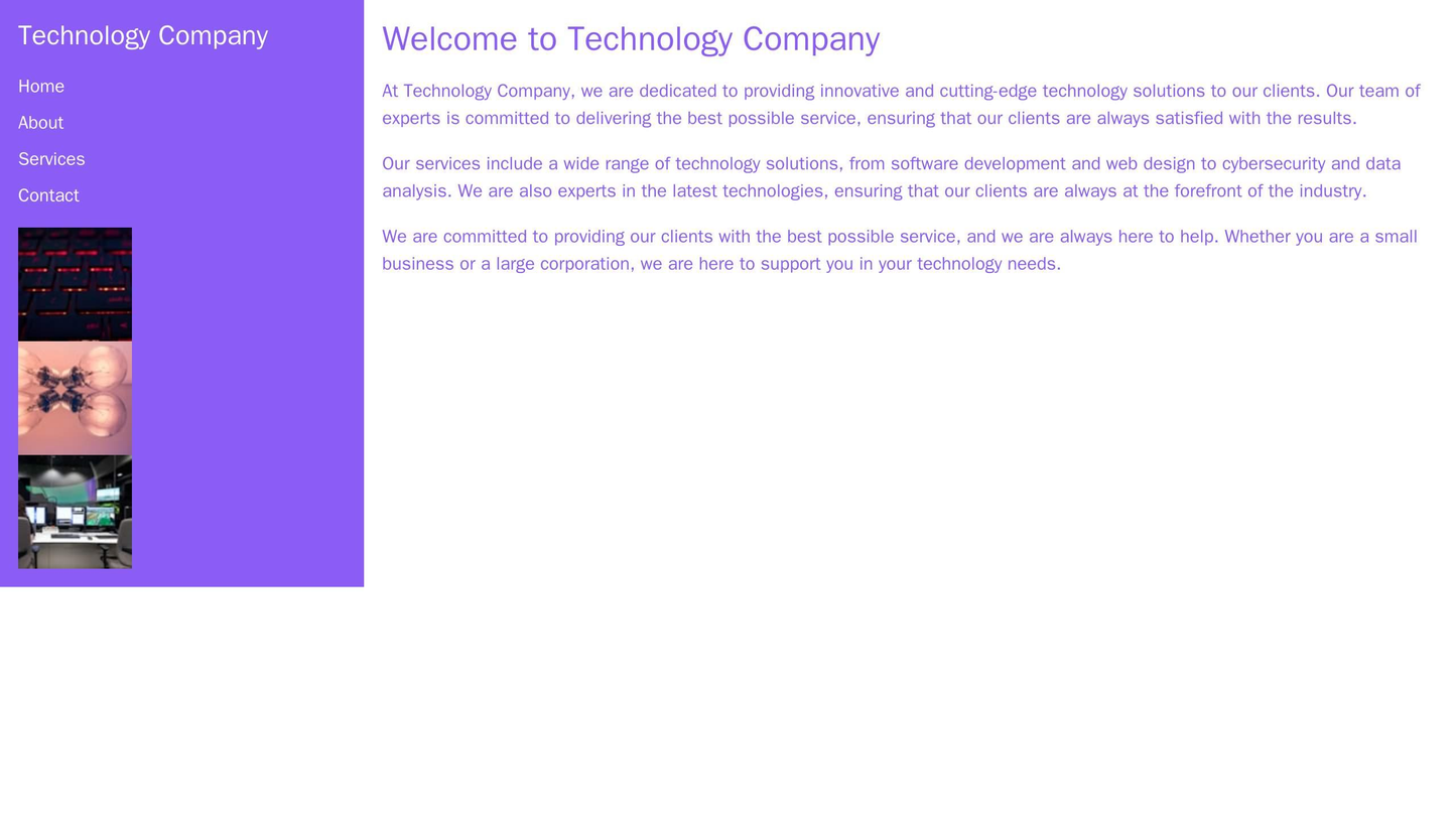 Technology Company: A left sidebar with a menu and logos of integrated technologies. A sleek and contemporary design wit Web Template 3871