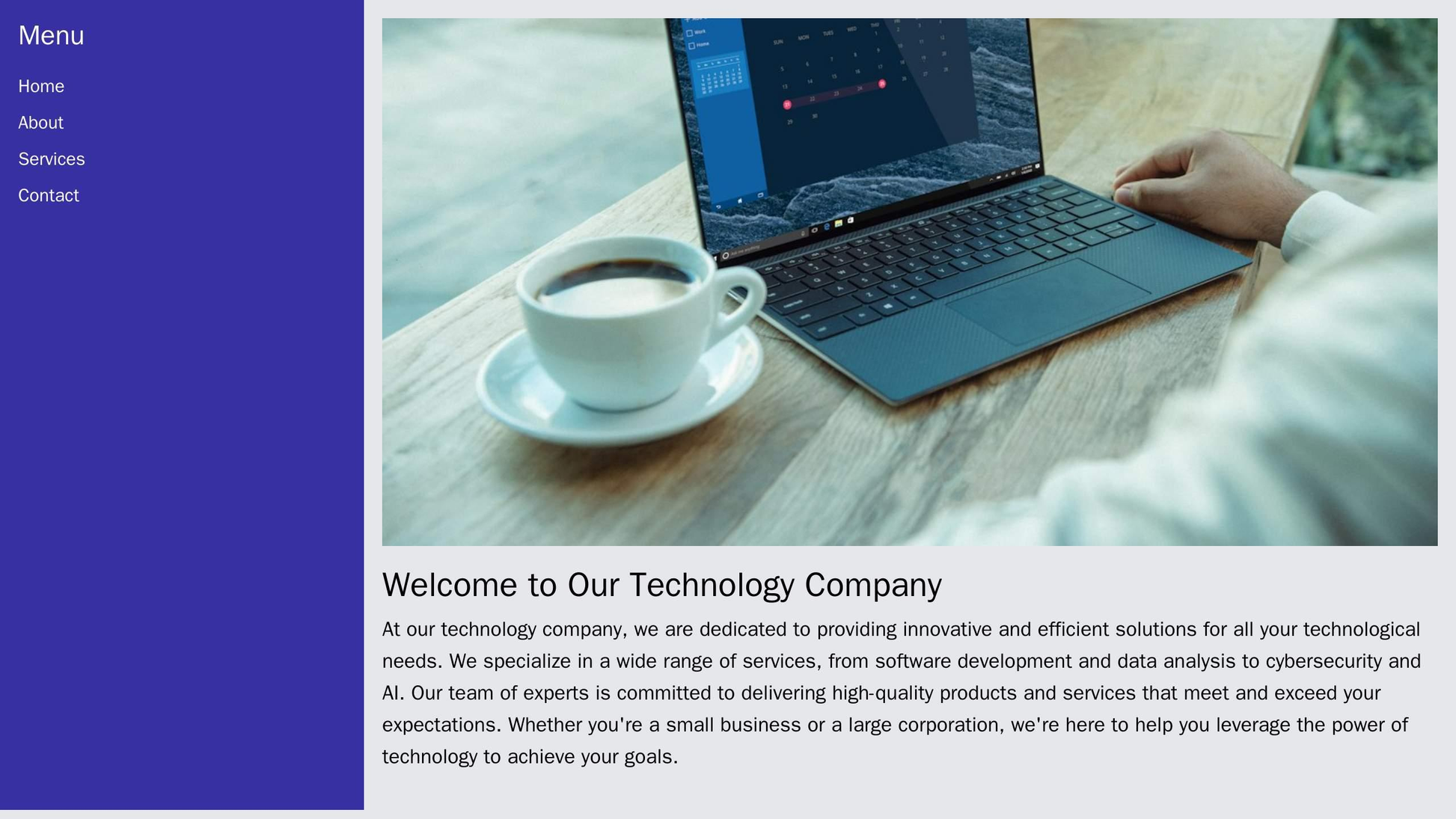 Technology Company: A modern, minimalist design with a large, central hero image and a sidebar menu for easy navigation. Web Template 4297