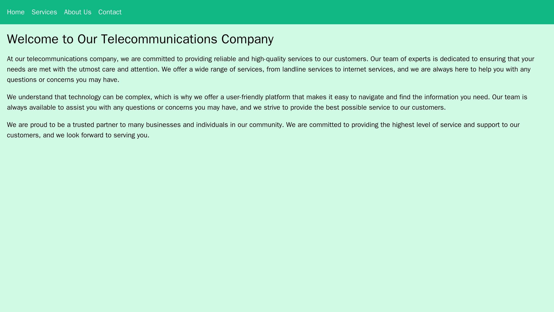 Telecommunications Company: A clean and open design with a top horizontal menu leading to various services, a large hero Web Template 4926