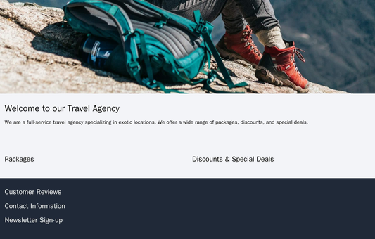 Travel Agency: A full-width image of an exotic location as the homepage header, with a prominent search bar for destinat Web Template 2261