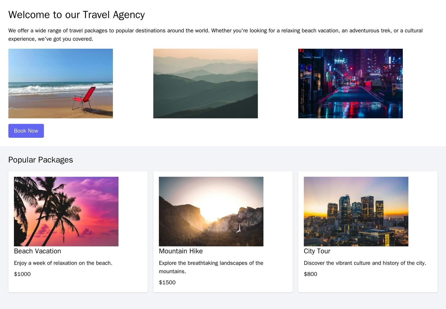 Travel Agency: A multi-column design with a header featuring multiple images of popular travel destinations and a bookin Web Template 2342