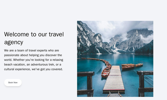 Travel Agency: A background image of a beautiful travel destination, a call-to-action button for booking a trip, and a s Web Template 3120