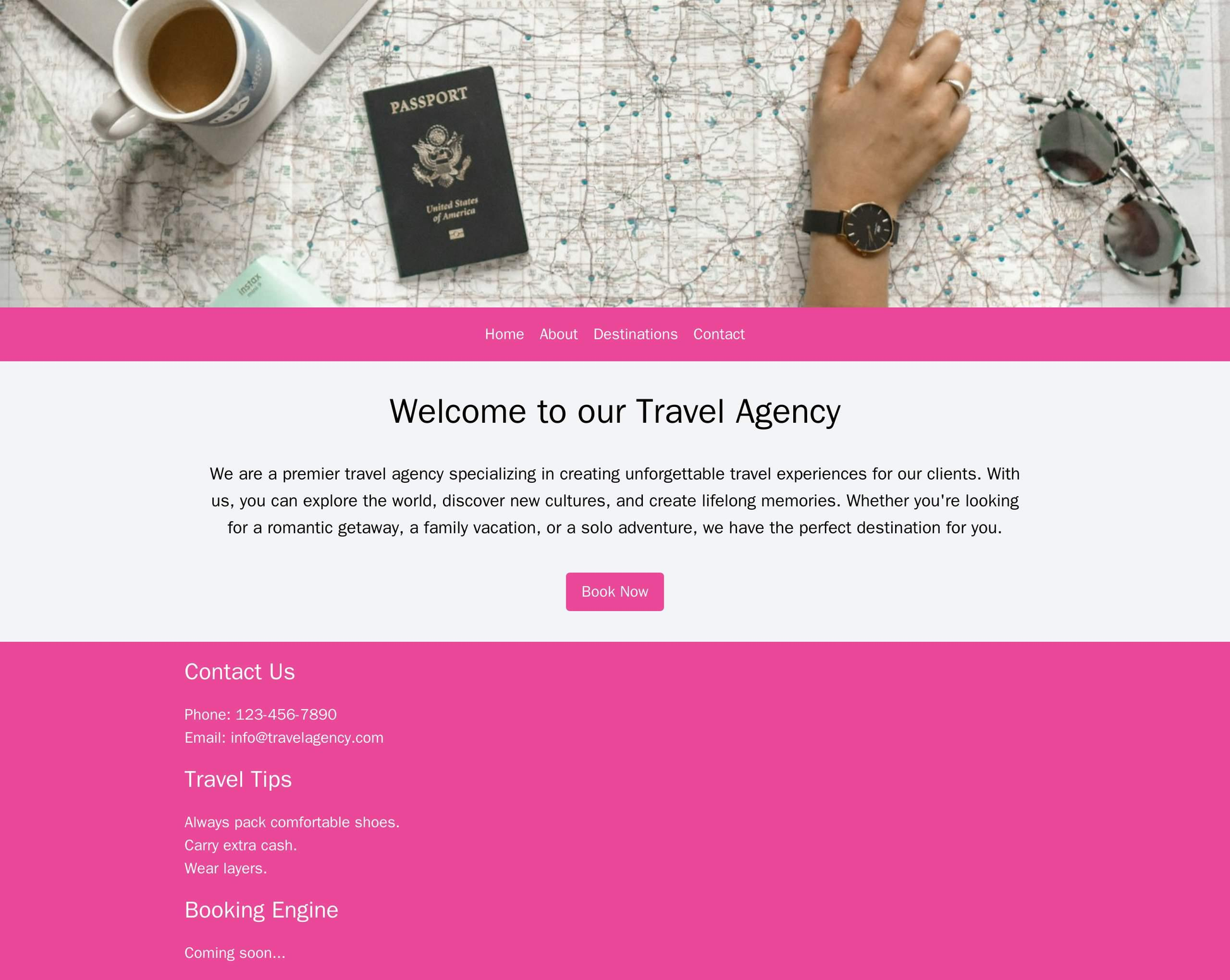 Travel Agency: A website design with a full-width header image showcasing a beautiful travel destinations, a top navigat Web Template 3175