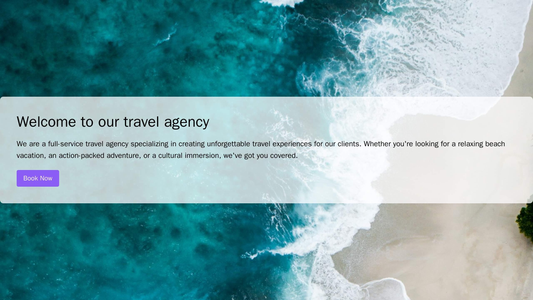 Travel Agency: A full-screen background image of an idyllic destination, with a semi-transparent search box and call-to- Web Template 3416