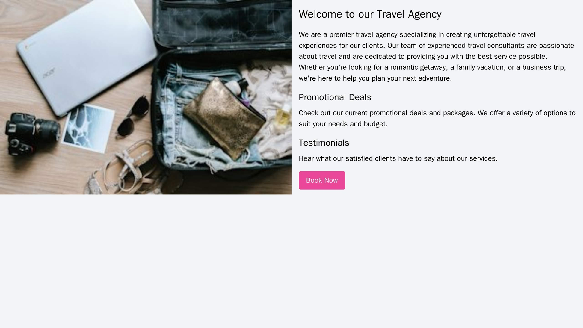 Travel Agency: A diagonally split layout with vibrant travel photos on one side, and a text panel on the other side, fea Web Template 3563