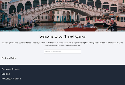 Travel Agency: A dynamic design with a full-width header image of a scenic location, a search bar for destinations and d Web Template 3608