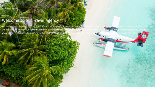 Travel Agency: A dynamic design with a background of a beautiful travel destination, a logo on the left with an accompan Web Template 3649