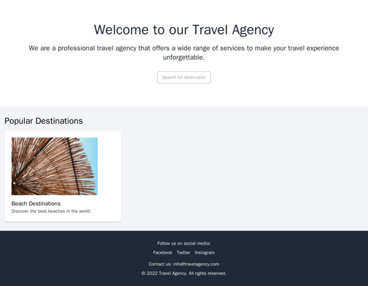 Travel Agency: A clean and informative layout with a large search bar and a grid of popular destinations, a large banner Web Template 3674