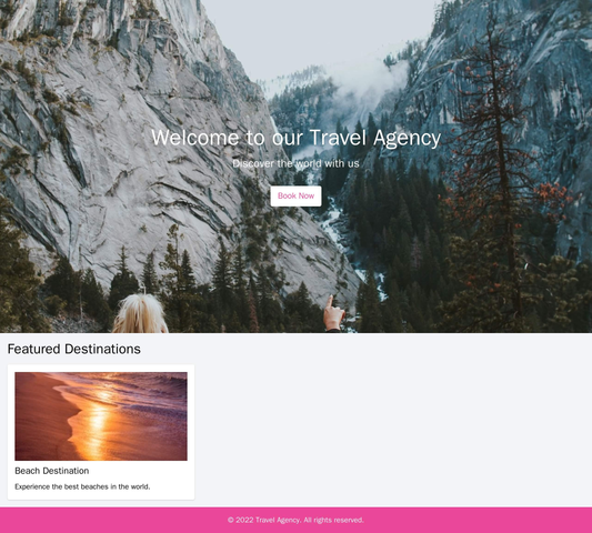 Travel Agency: A layout with a full-width header showing a scenic location, a clear call-to-action button for booking a  Web Template 4082