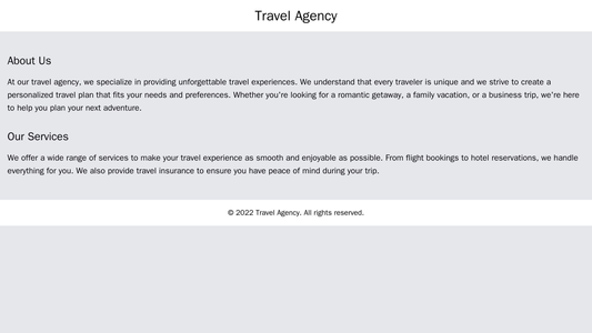 Travel Agency: A mosaic layout with a full-width header image, a centered logo, and sections for Destinations, Promotion Web Template 4107