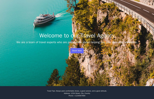 Travel Agency: A visually-engaging website with a full-width photo of a beautiful destination, a clear call-to-action bu Web Template 4143