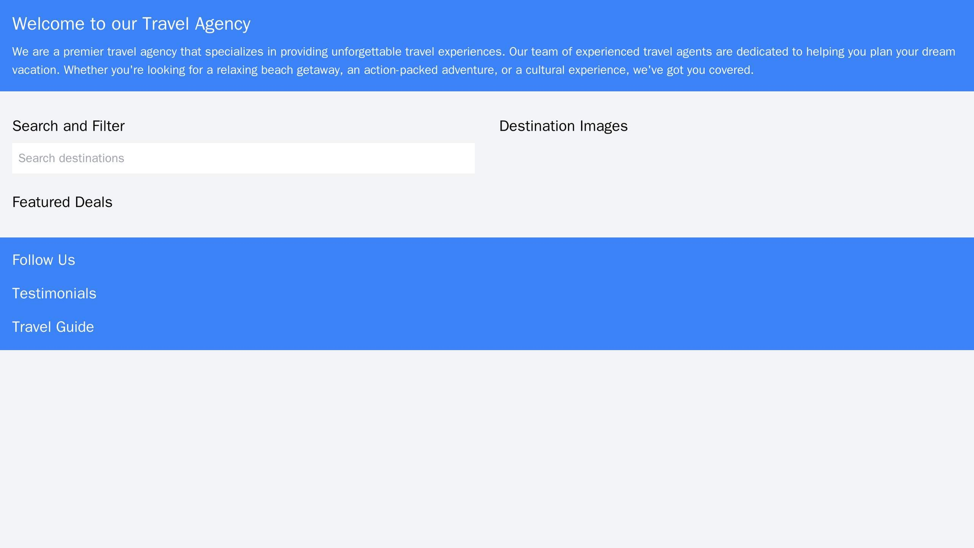 Travel Agency: A two-column layout consisting of an engaging hero image with a sliding carousel behind the header, displ Web Template 4401