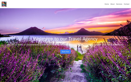 Travel Agency: An adventurous design with a panoramic image as the background. The logo is cleverly placed in the shape  Web Template 4434