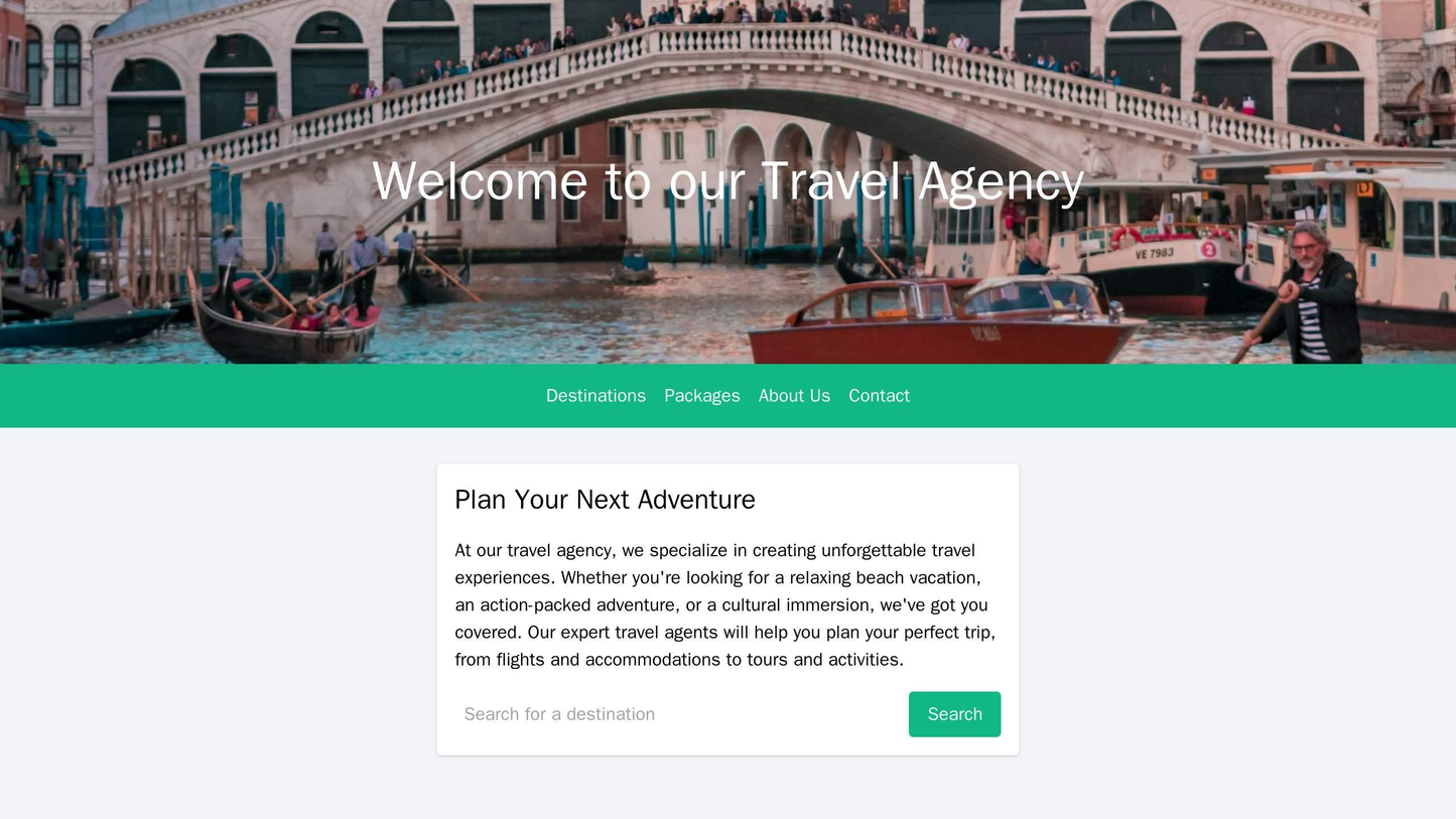 Travel Agency: A full-width header image featuring an eye-catching travel destination. Below it, a horizontal menu showc Web Template 4675