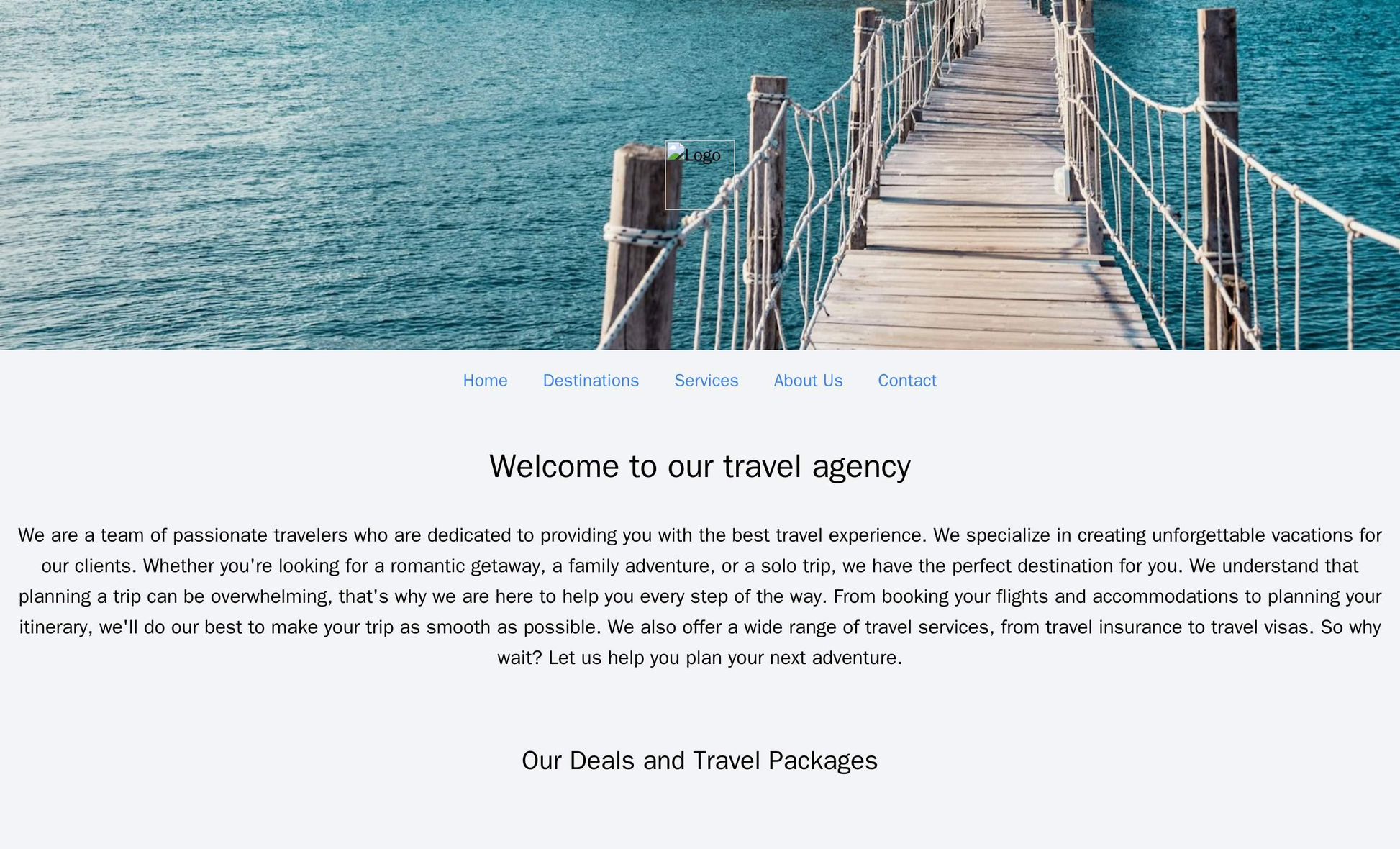 Travel Agency: A bright and cheerful design with a full-width header image of a beautiful vacation destination. A center Web Template 4698