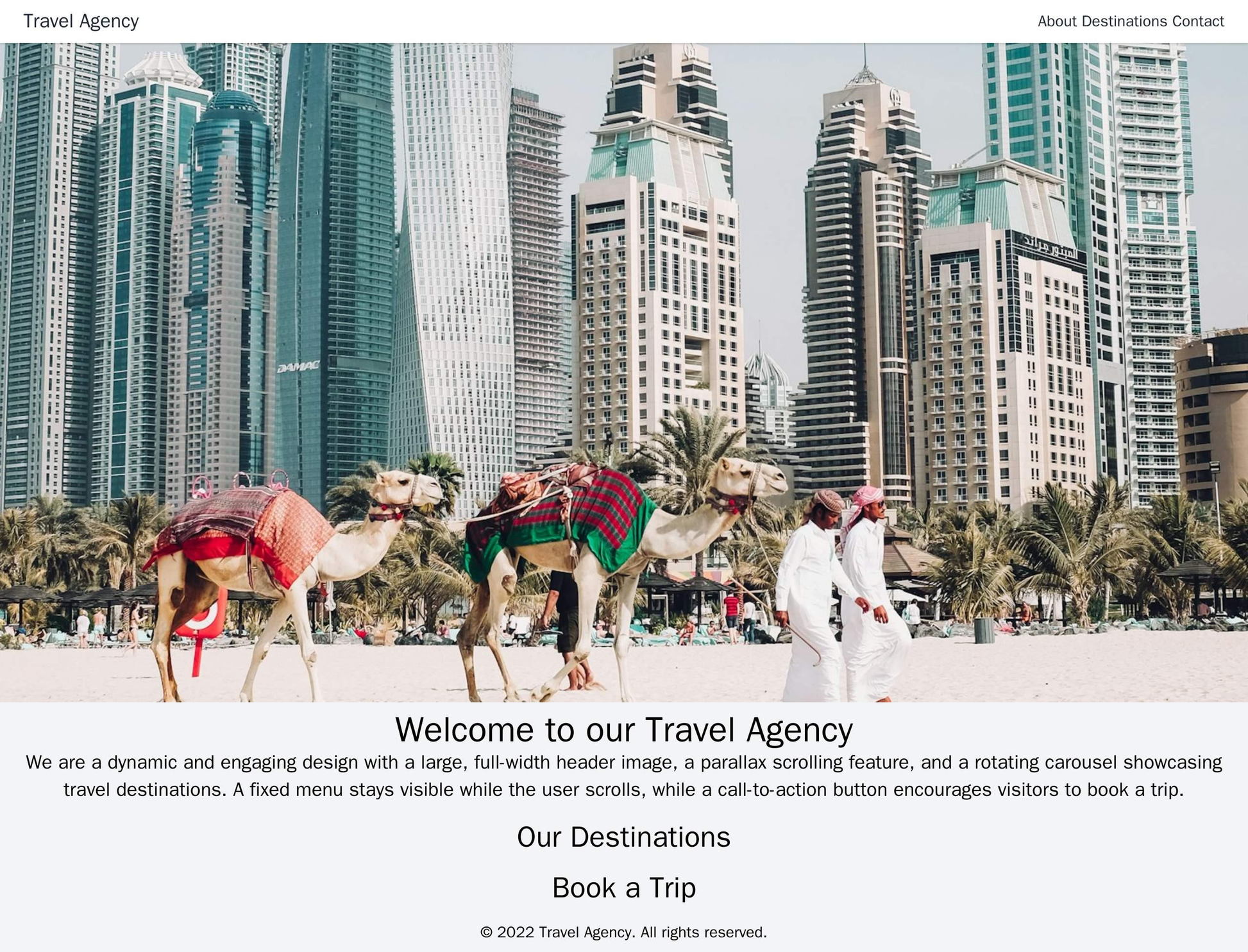 Travel Agency: A dynamic and engaging design with a large, full-width header image, a parallax scrolling feature, and a  Web Template 4872