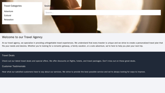 Travel Agency: A visually appealing design with a wide banner image that displays a scenic destination, a left sidebar f Web Template 4935