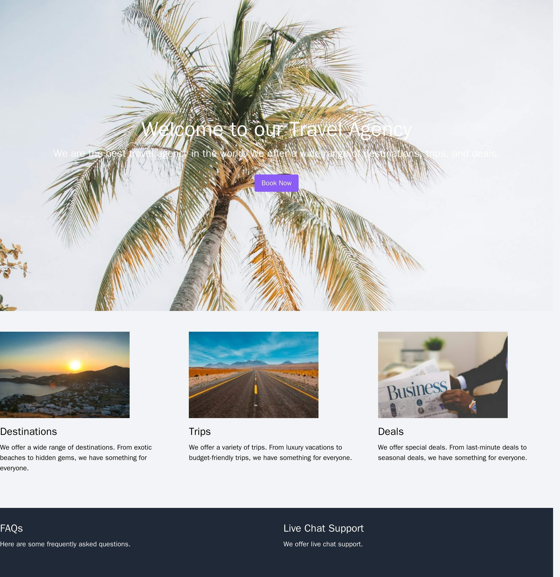 Travel Agency Site: A wide banner image with a call-to-action button, a multi-column layout showcasing destinations, tri Web Template 2304