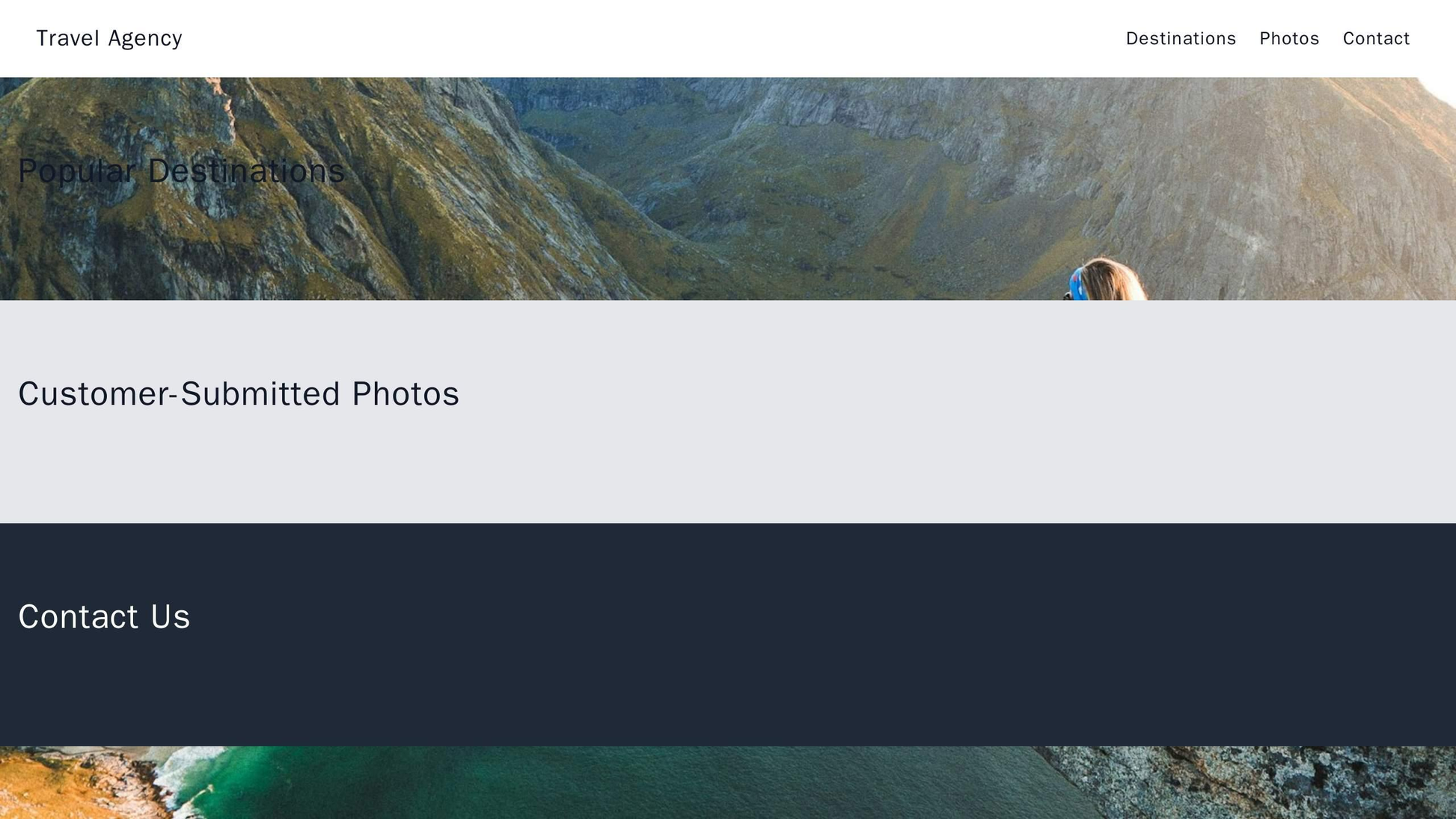 Travel Agency Site: A parallax scrolling design with sections for popular travel destinations, customer-submitted photos Web Template 2318