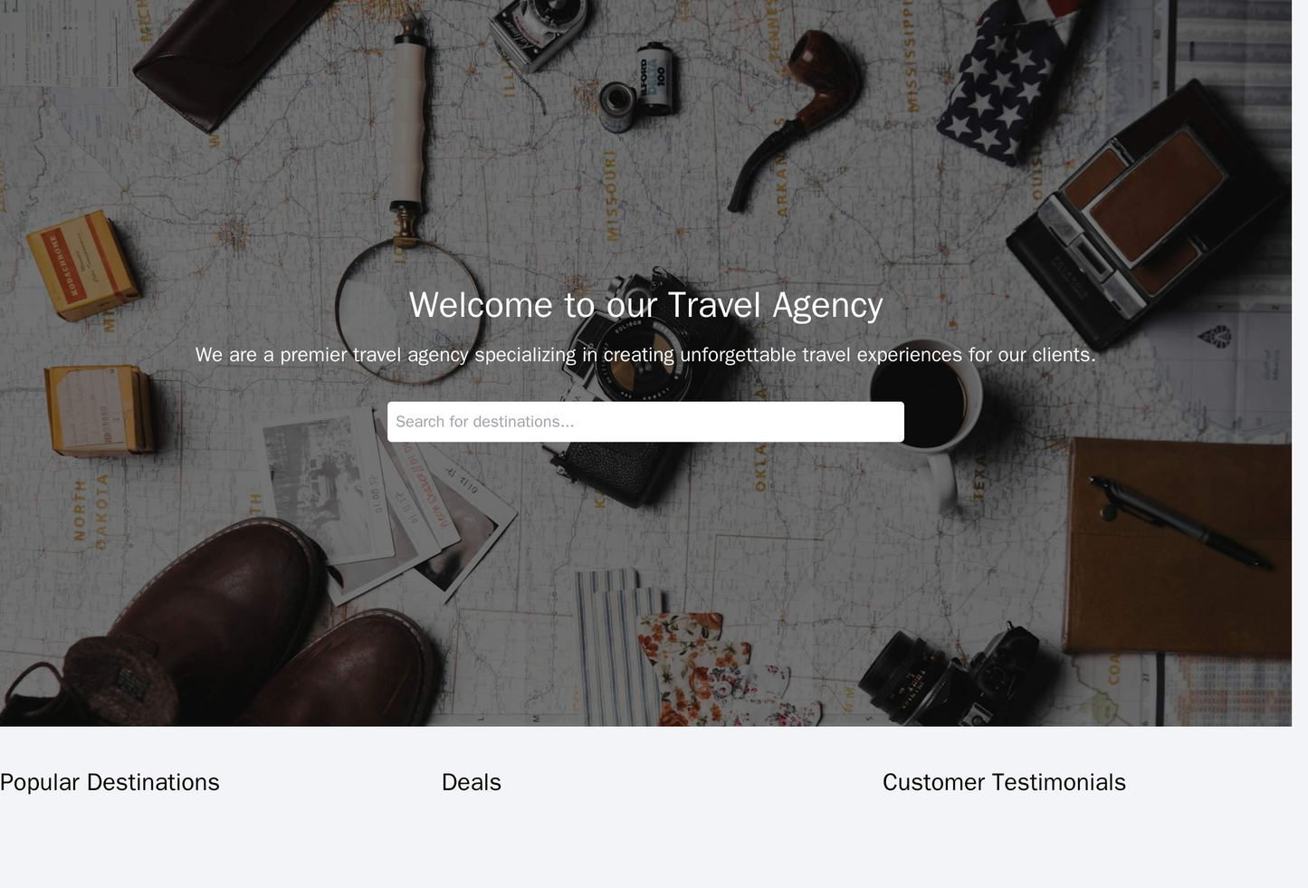 Travel Agency Website: A homepage with a large background photo and a search bar prominently displayed, along with a thr Web Template 4063