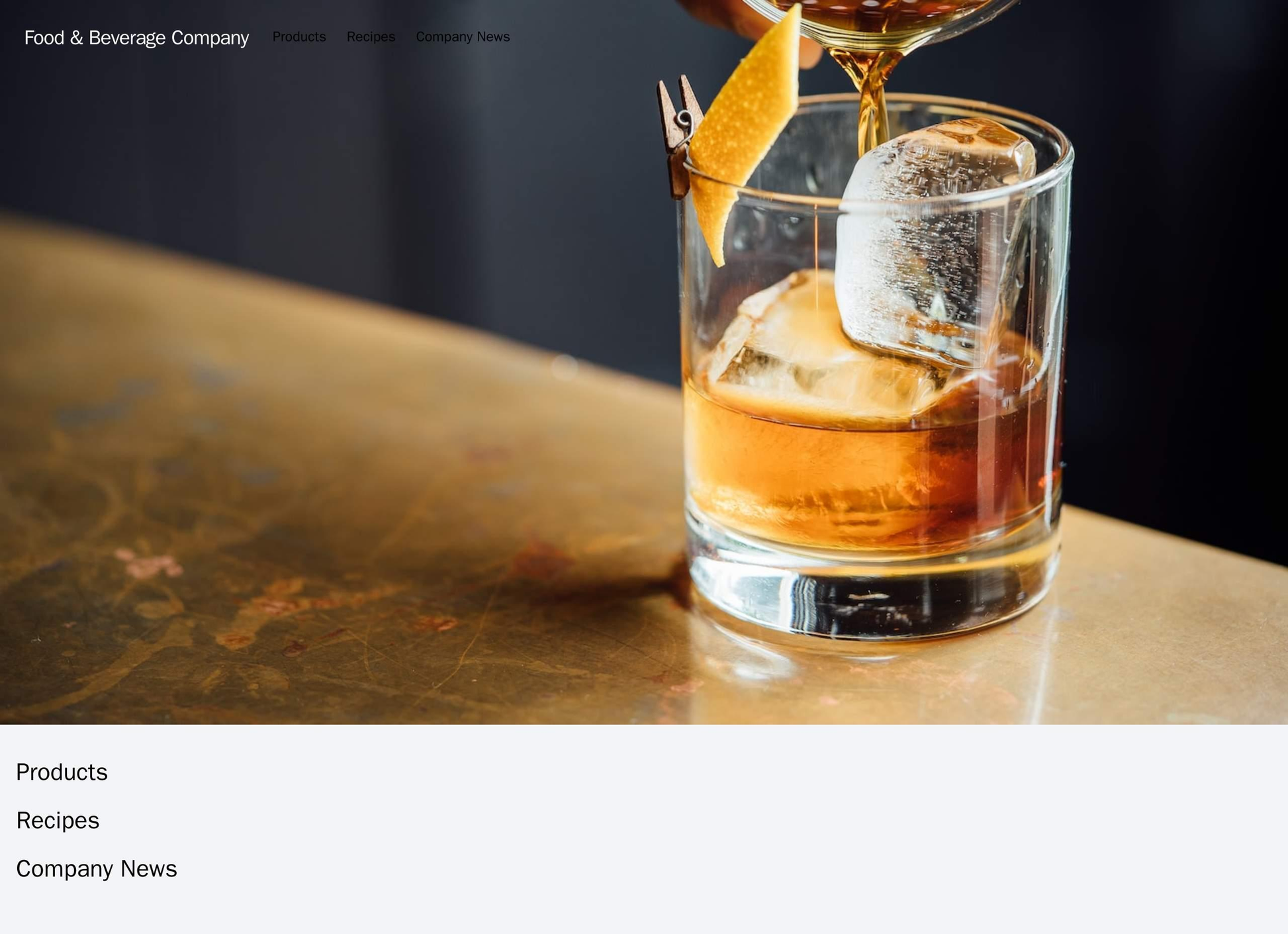 A food and beverage company site with a full-screen header image rotating through various product shots, a top navigatio Web Template 1736