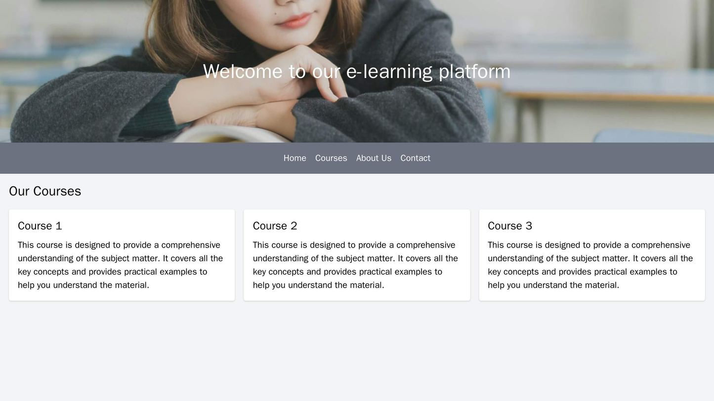 An e-learning platform site with a full-screen hero image of a student in action, a horizontal navigation bar at the top Web Template 1376