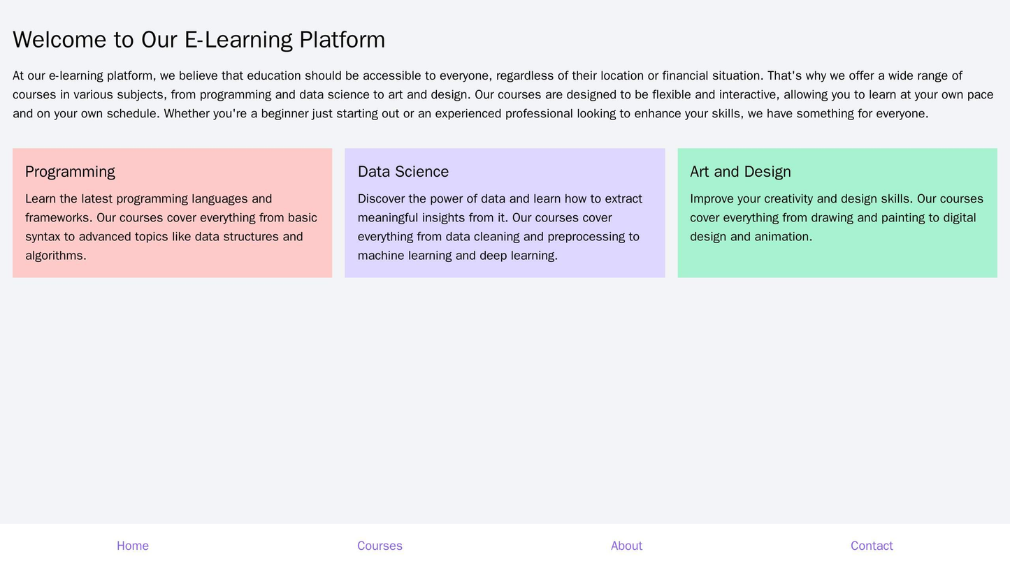 An e-learning platform site with a bottom navigation bar and a grid layout for courses displayed in the main content are Web Template 1715