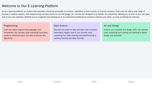 An e-learning platform site with a bottom navigation bar and a grid layout for courses displayed in the main content are Web Template 1715