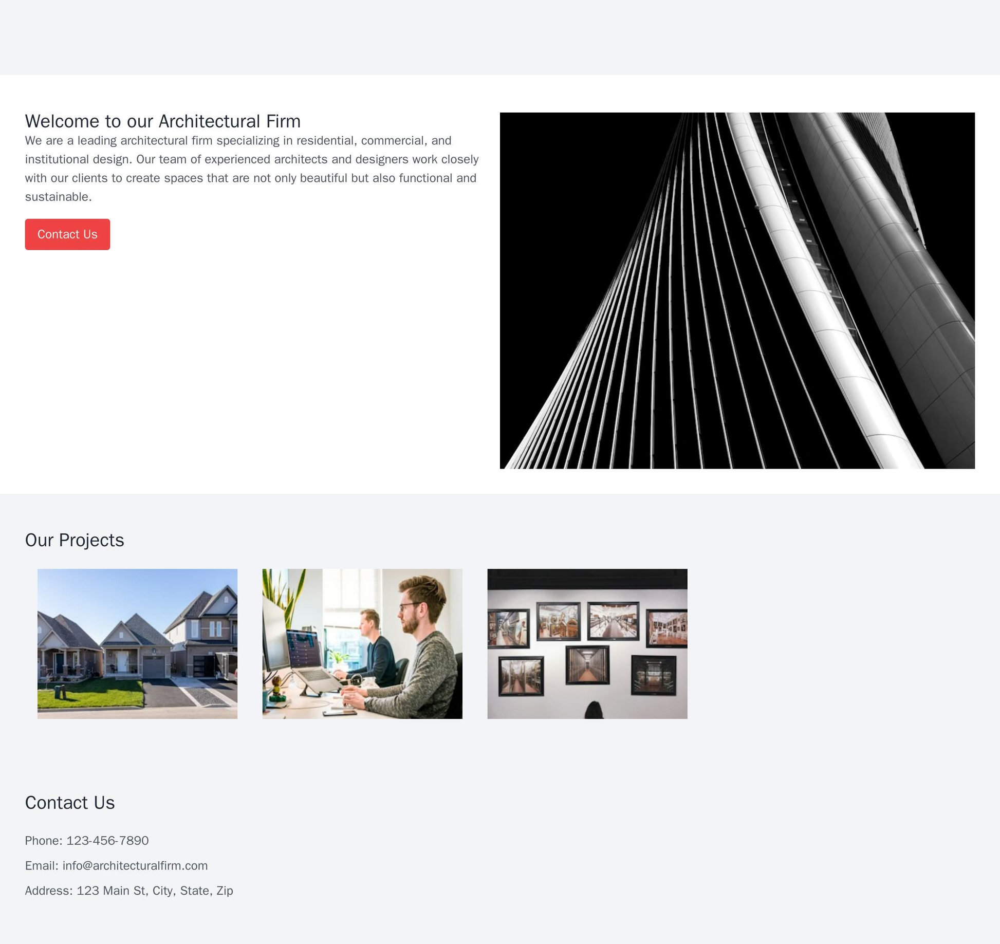 Architectural Firm Site: A one-page layout with a full-screen image of a building, with a call-to-action button and cont Web Template 1138