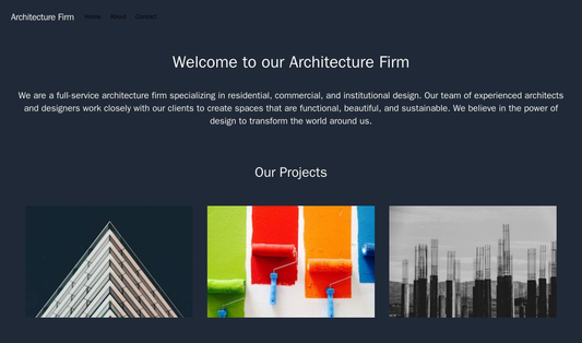 Architecture Firm: A minimalist design with a full-width image background of one of their projects. A monochromatic colo Web Template 1405