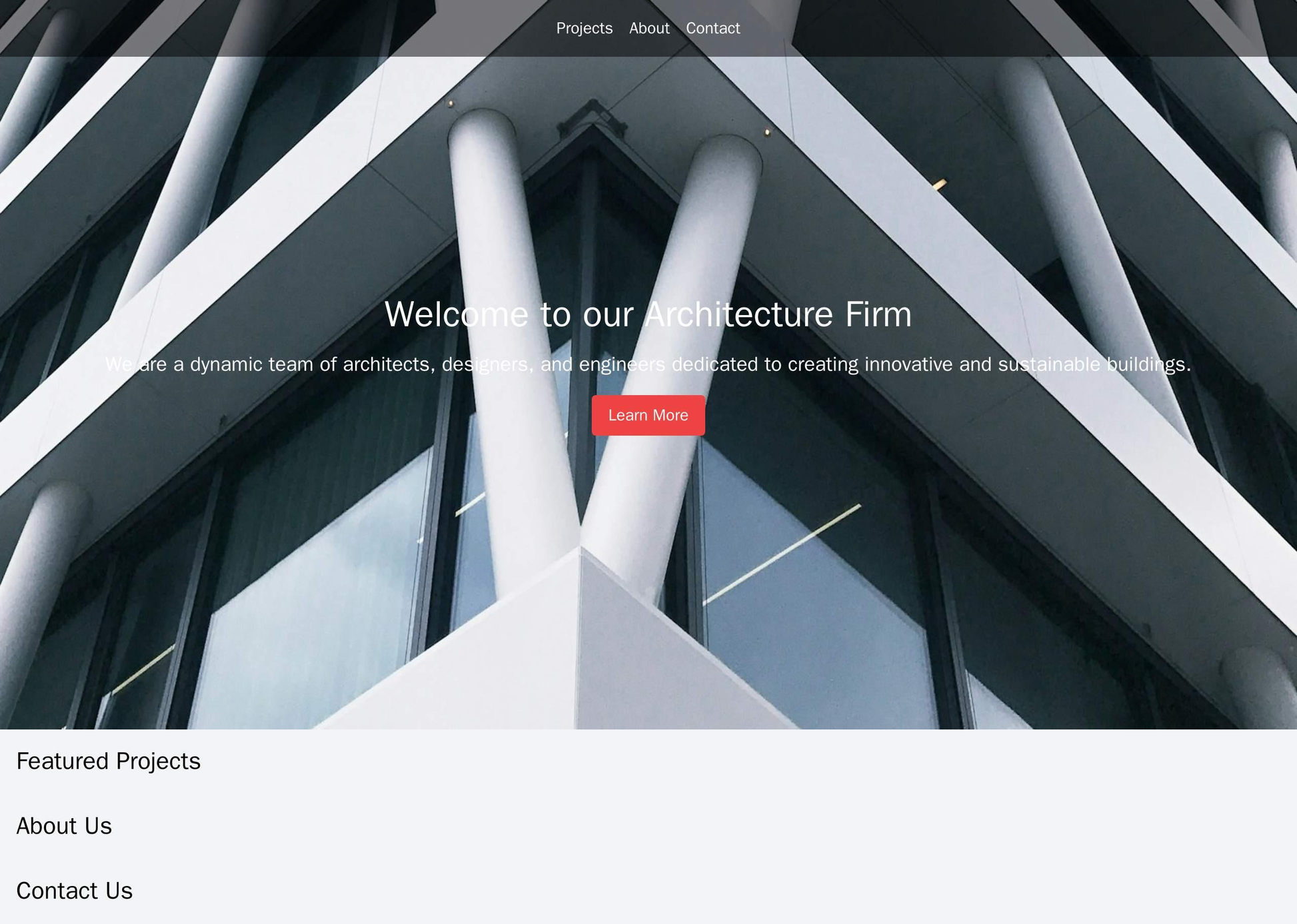 Architecture Firm: A dynamic layout with a full-screen background image, a navigation bar at the top, a large hero image Web Template 222