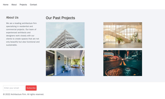 Architecture Firm: A grid-based layout featuring images of past projects in a masonry style, with a small menu bar at th Web Template 28