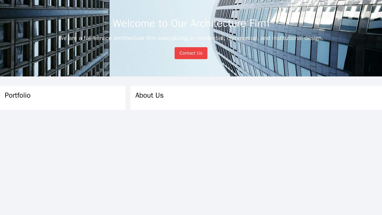 Architecture Firm: A full-width background image of a building, with contact information and a call-to-action button pro Web Template 411