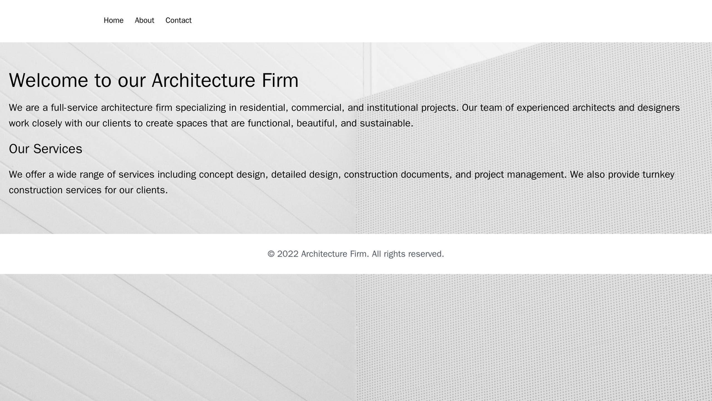 Architecture Firm: A full-width background image of a building project paired with a simple, white navigation menu and c Web Template 515