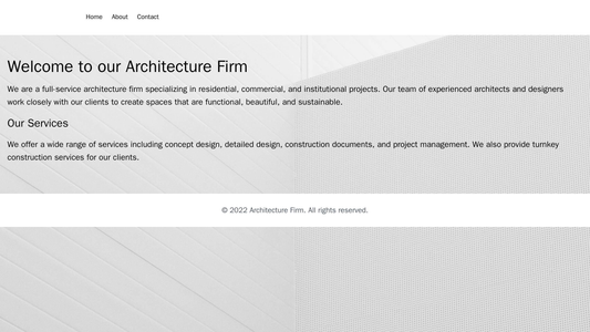 Architecture Firm: A full-width background image of a building project paired with a simple, white navigation menu and c Web Template 515