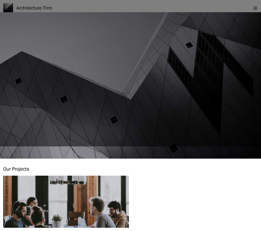 Architecture Firm: A portfolio-style design with a full-screen hero image, a centrally aligned logo, and a clean, white  Web Template 833