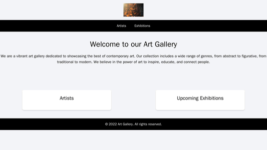 Art Gallery: A full-width background image slideshow of artwork rotating on the homepage, with a centered black logo and Web Template 1221