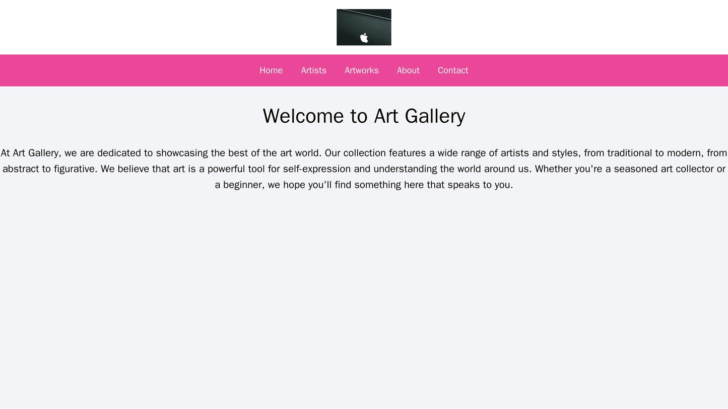 Art Gallery: A website with a header featuring a centered logo, a top navigation bar, and a full-width image carousel sh Web Template 1331