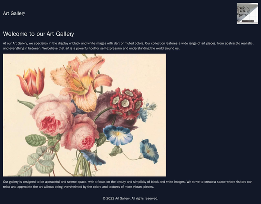 Art Gallery: A simple and sophisticated layout featuring black and white images with dark or muted colors. The logo is p Web Template 1533