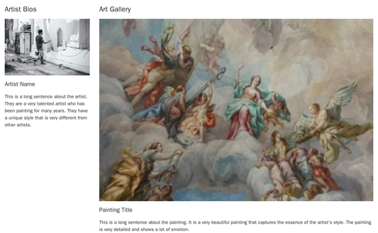 Art Gallery: A vertical layout with a left sidebar for artist bios and thumbnail images, while the content area displays Web Template 1669