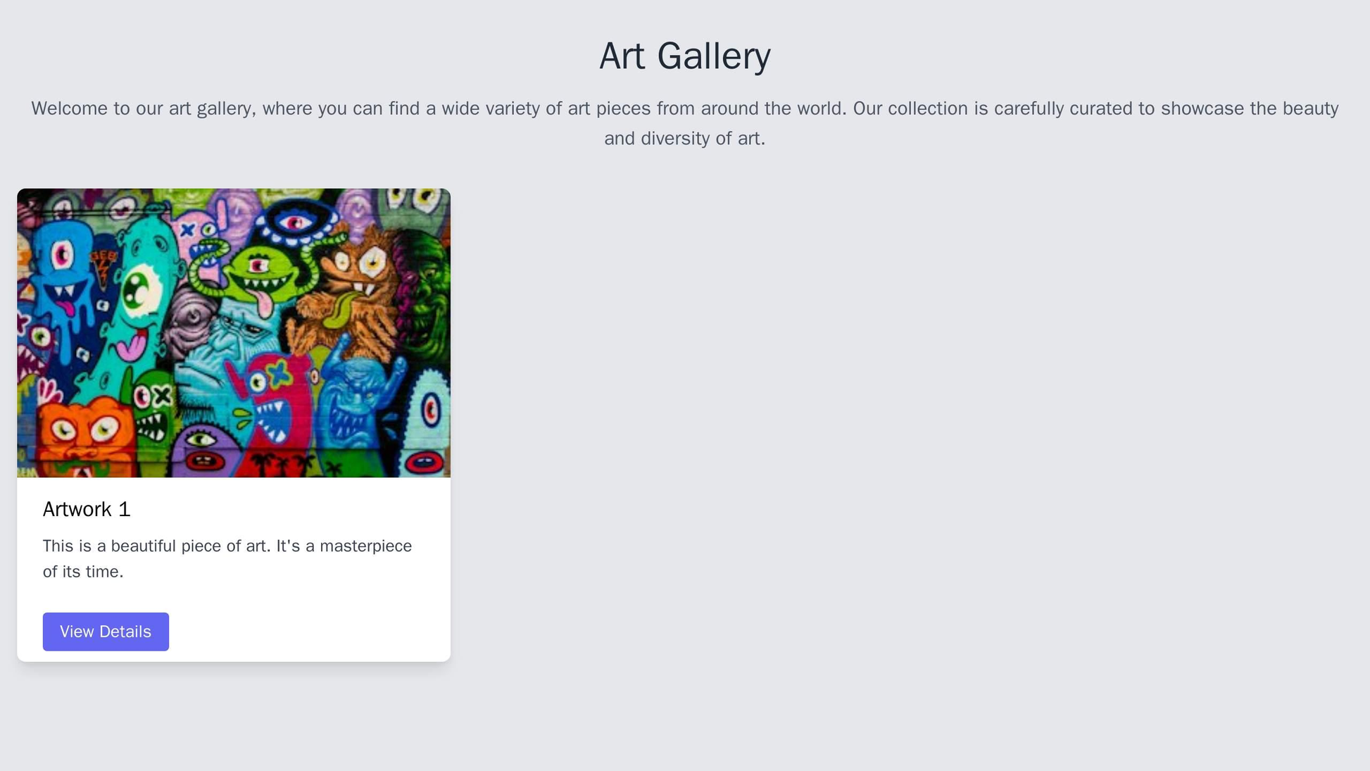 Art Gallery: A clean and visually-stunning design that showcases the artwork in a full-screen gallery. When a visitor cl Web Template 176