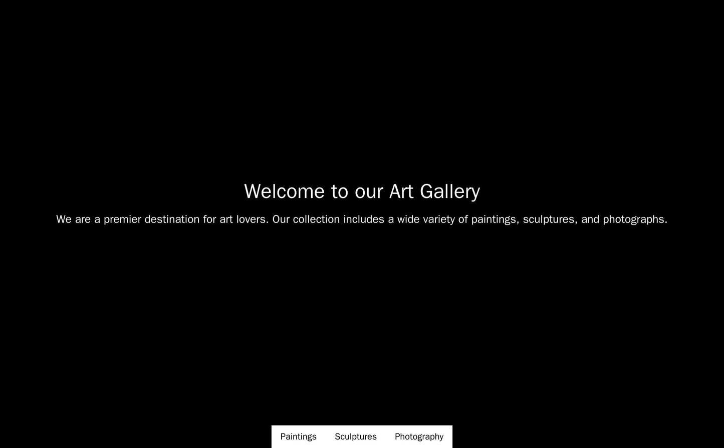 Art Gallery: A black background and a sliding banner displaying diverse artworks, a vertical menu with categories like P Web Template 1901