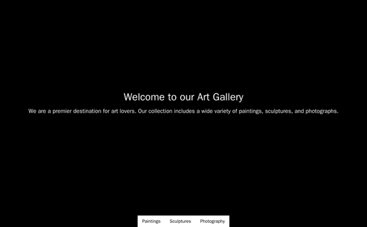 Art Gallery: A black background and a sliding banner displaying diverse artworks, a vertical menu with categories like P Web Template 1901