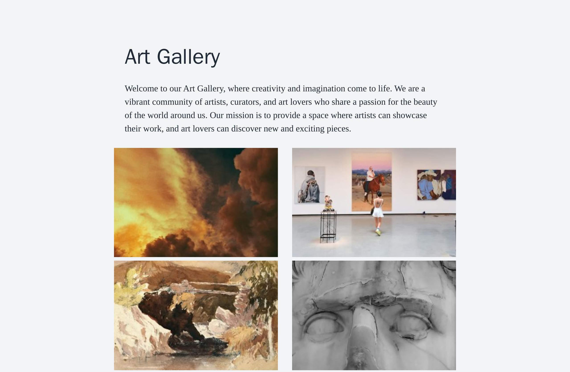 Art Gallery: A full-screen slideshow of evocative artwork or photography represents the gallery's aesthetic. A left-alig Web Template 1915